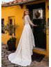 Long Sleeves Ivory Embroidery Lace Tulle Unique Wedding Dress